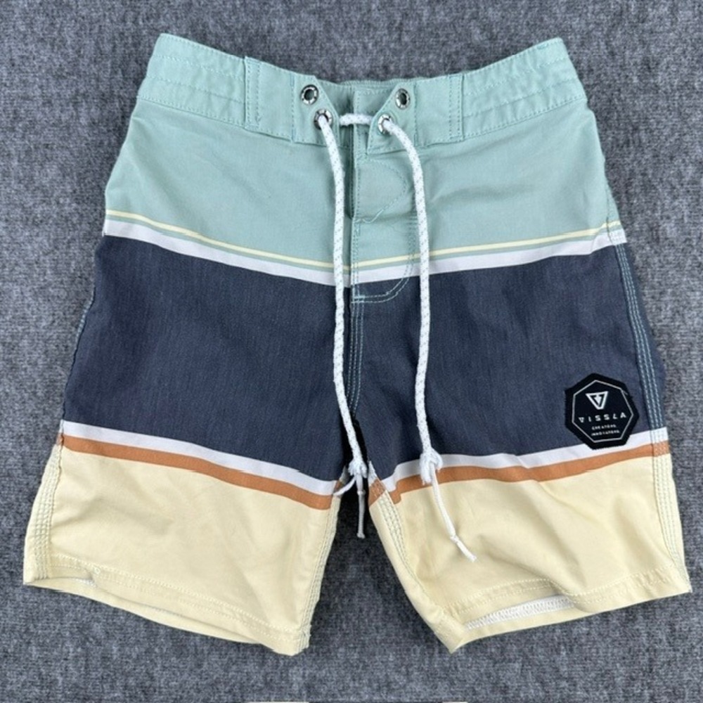 Vissla Boys Board Shorts Swim Trunks Green Grey Yellow Colorblock Size 4/S